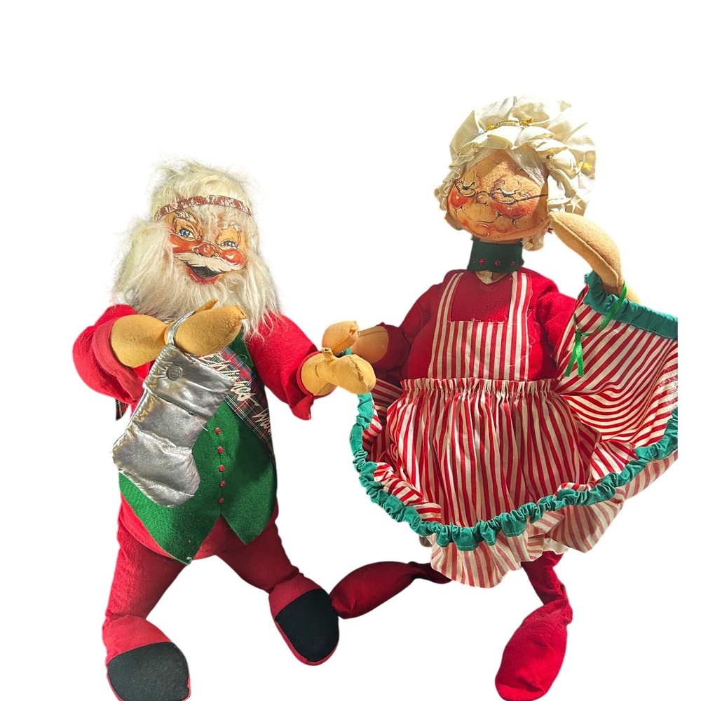 Vntg  Rare 1960s Santa and Mrs Claus 28" Annalee‎ Mobilitee Dolls Christmas  set